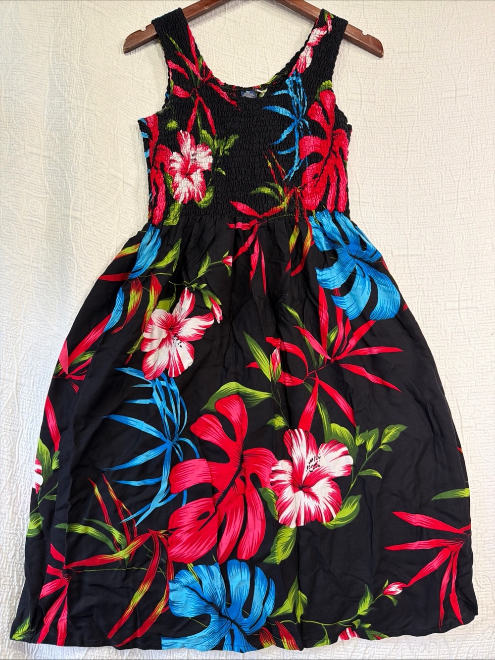 Hibiscus Collection Hawaii Smocked Sundress One Size Tropical Hawaiian Rayon